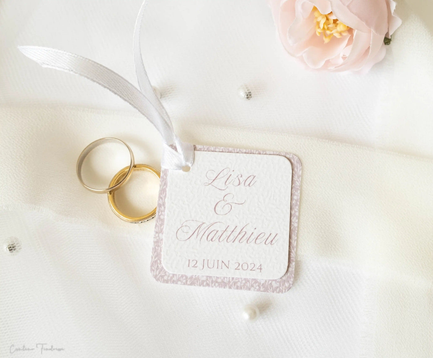 Étiquettes personnalisées mariage – Pour dragées et petits cadeaux | Collection Elérose motif fleuri élégant