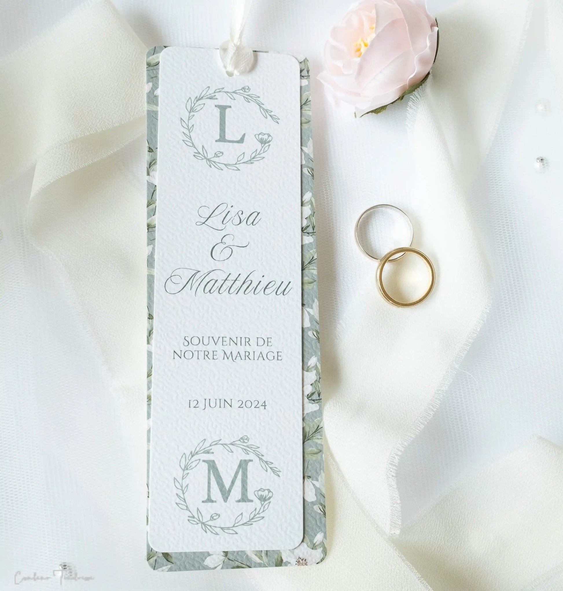 Signet Souvenir de Mariage - Cadeau pour Invités à imprimé fleuri vert sauge