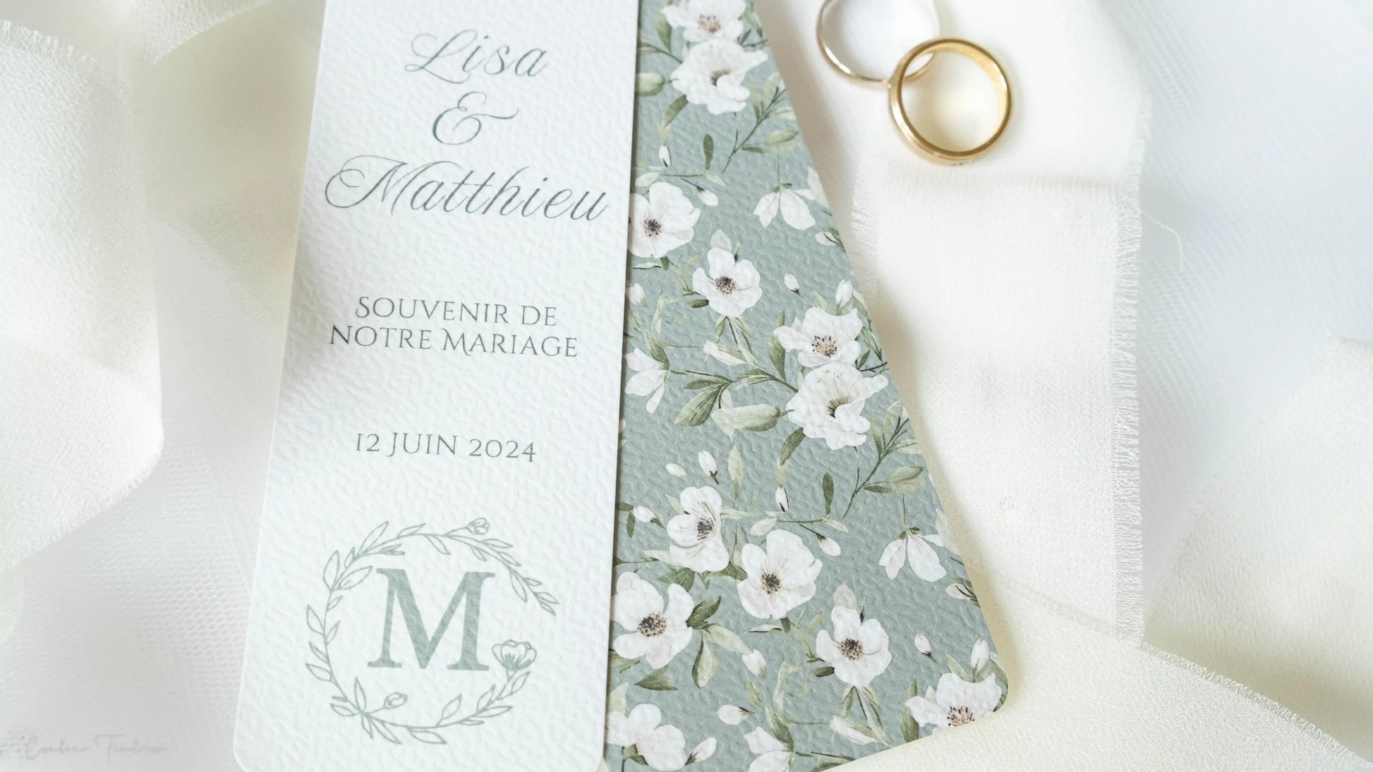 Signet Souvenir de Mariage - Cadeau pour Invités à imprimé fleuri vert sauge