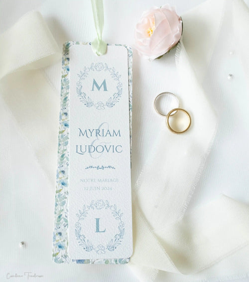 Signet de mariage - Cadeau pour invités à motif fleuri bleu et vert d'eau