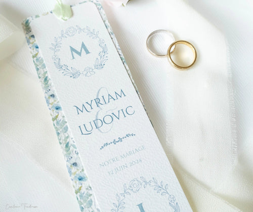 Signet de mariage - Cadeau pour invités à motif fleuri bleu et vert d'eau