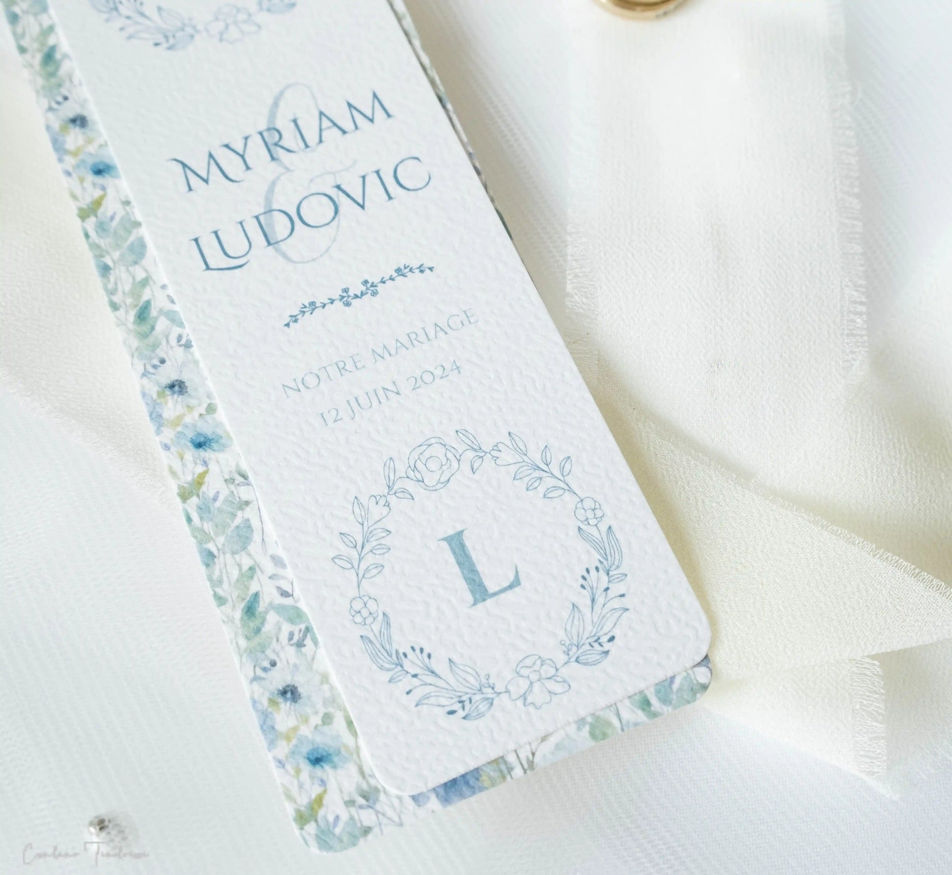 Signet de mariage - Cadeau pour invités à motif fleuri bleu et vert d'eau