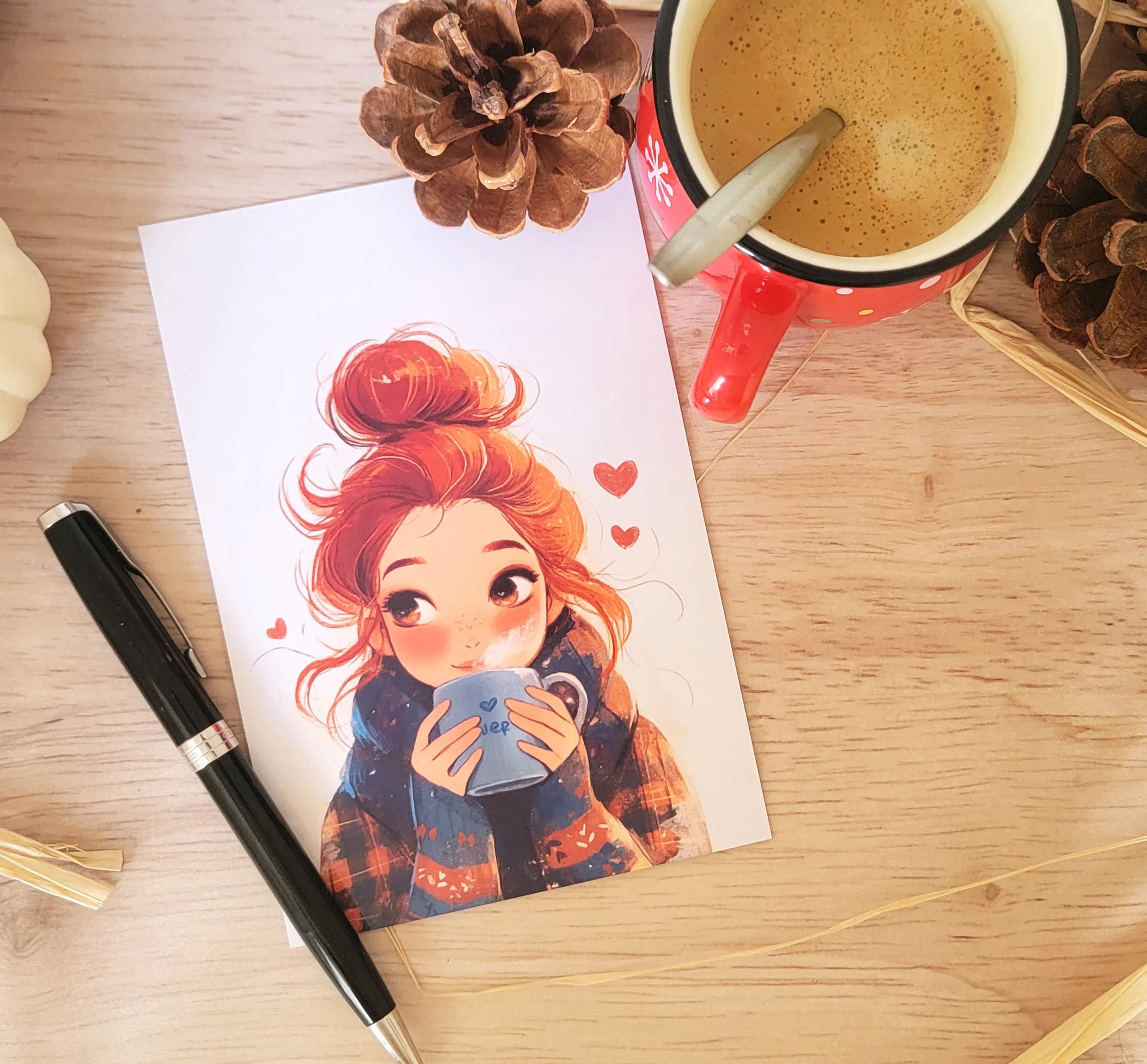 Carte Postale Couleur Tendresse, pour l'automne, ambiance cosy girl