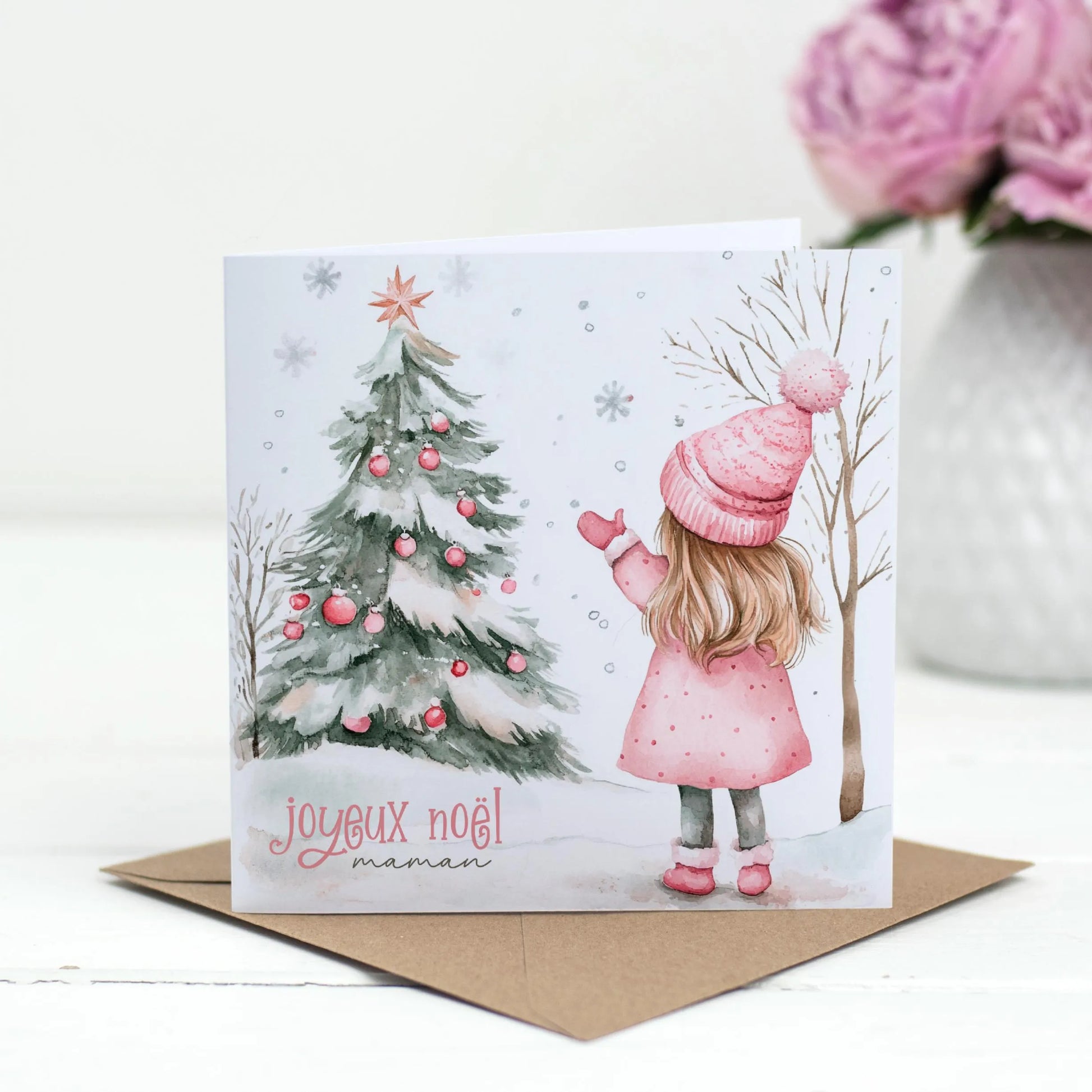 Carte de Voeux Format Carré plié petite fille mignonne