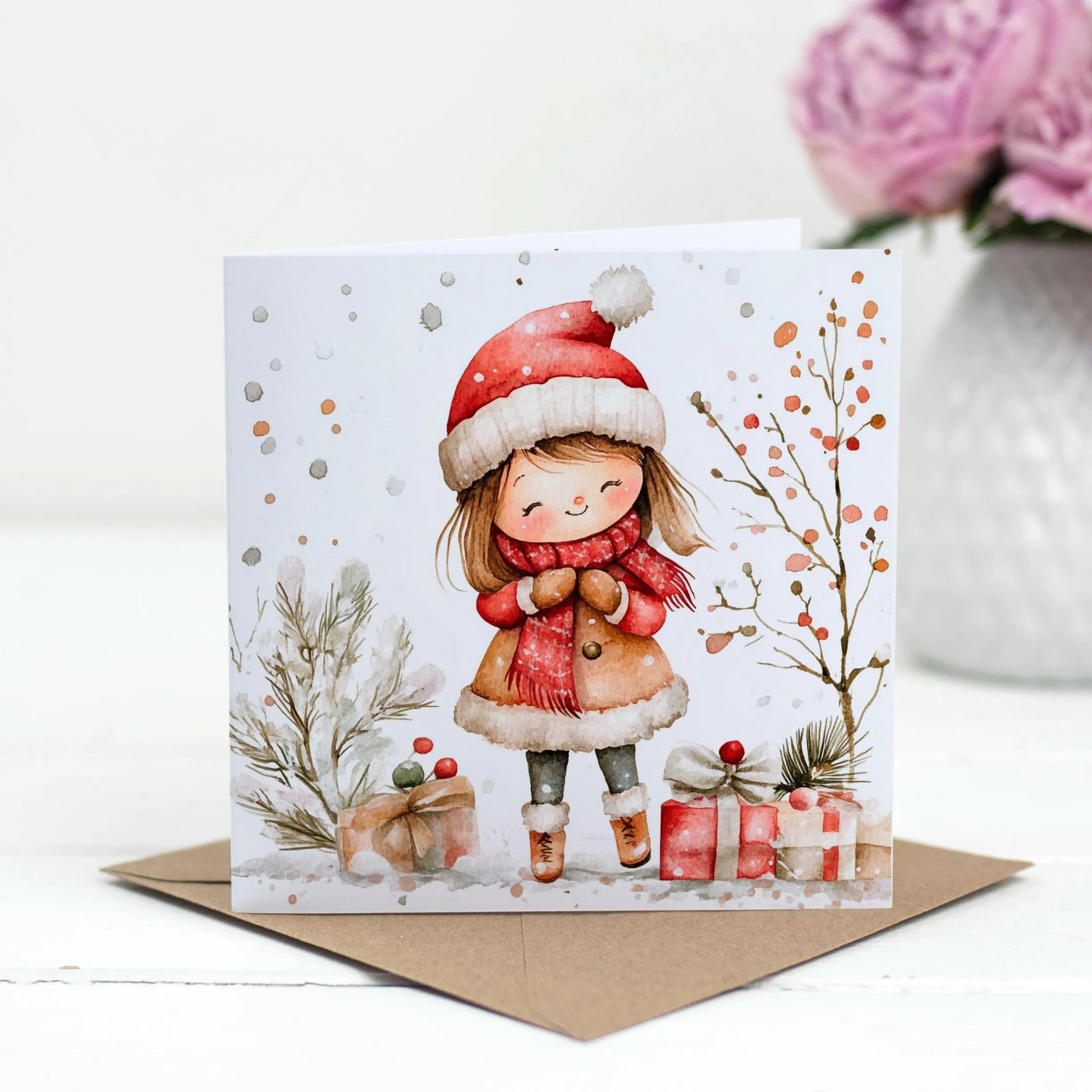 Carte de Voeux Format Carré plié petite fille mignonne