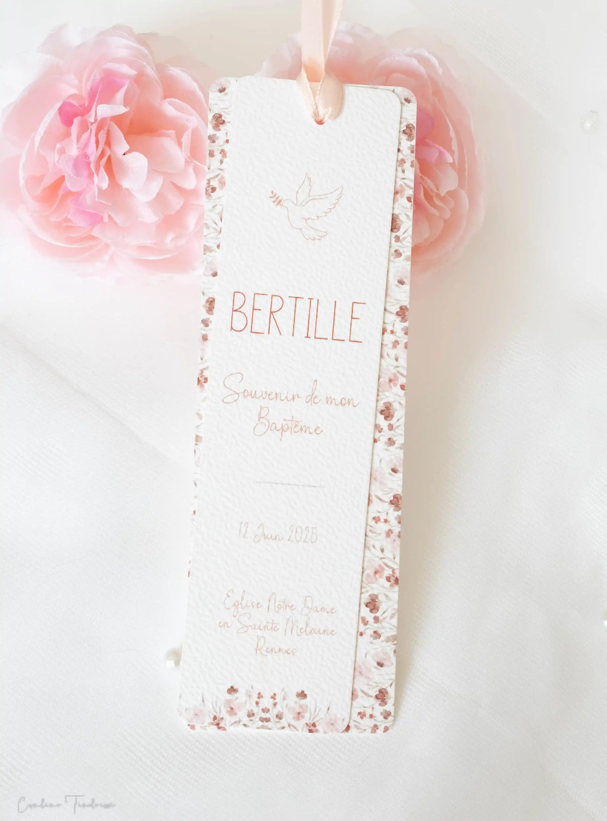 Signet Souvenir de Baptême ou Communion - Cadeau pour invités à imprimé fleurs des champs
