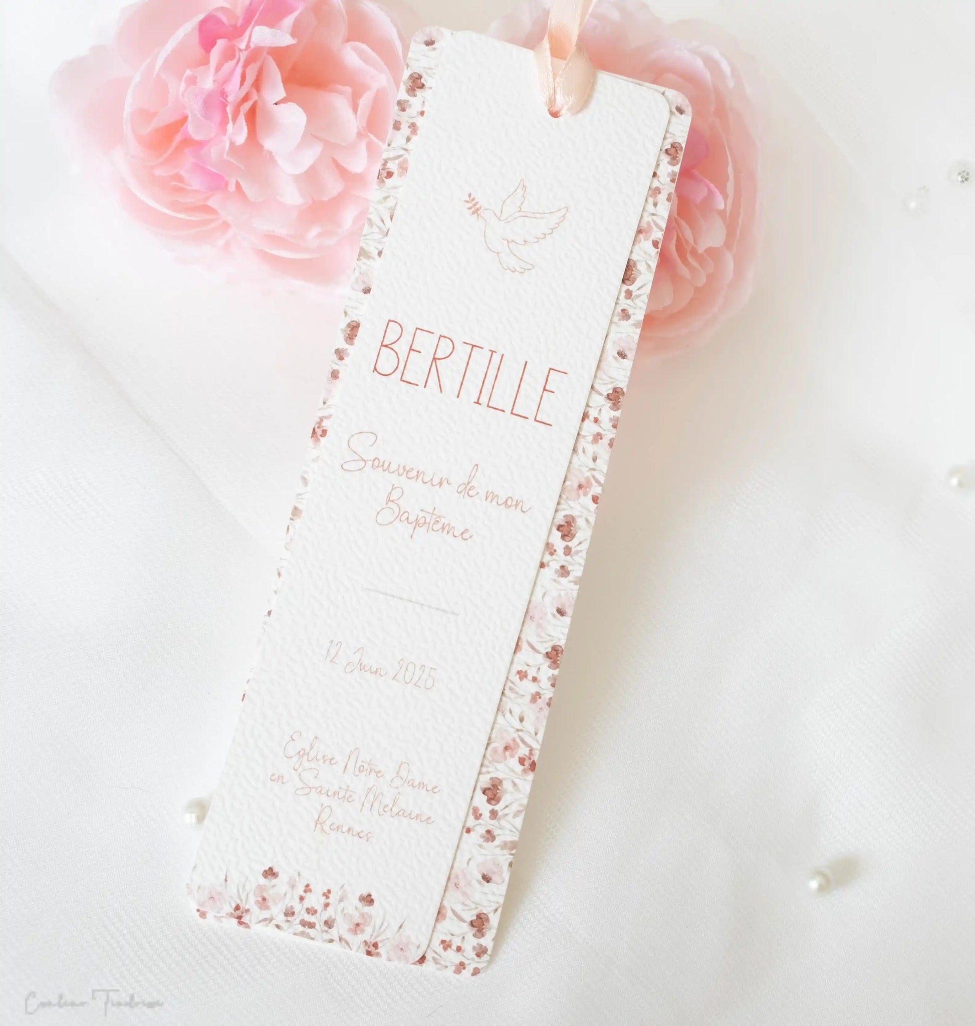 Signet Souvenir de Baptême ou Communion - Cadeau pour invités à imprimé fleurs des champs