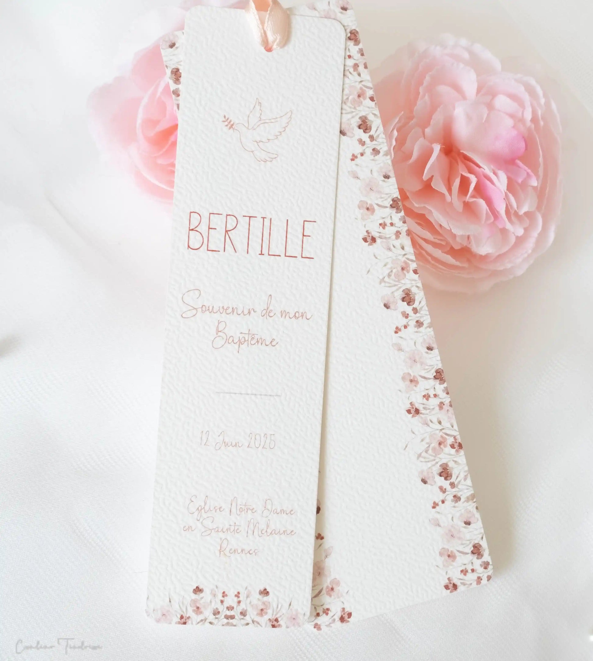 Signet Souvenir de Baptême ou Communion - Cadeau pour invités à imprimé fleurs des champs