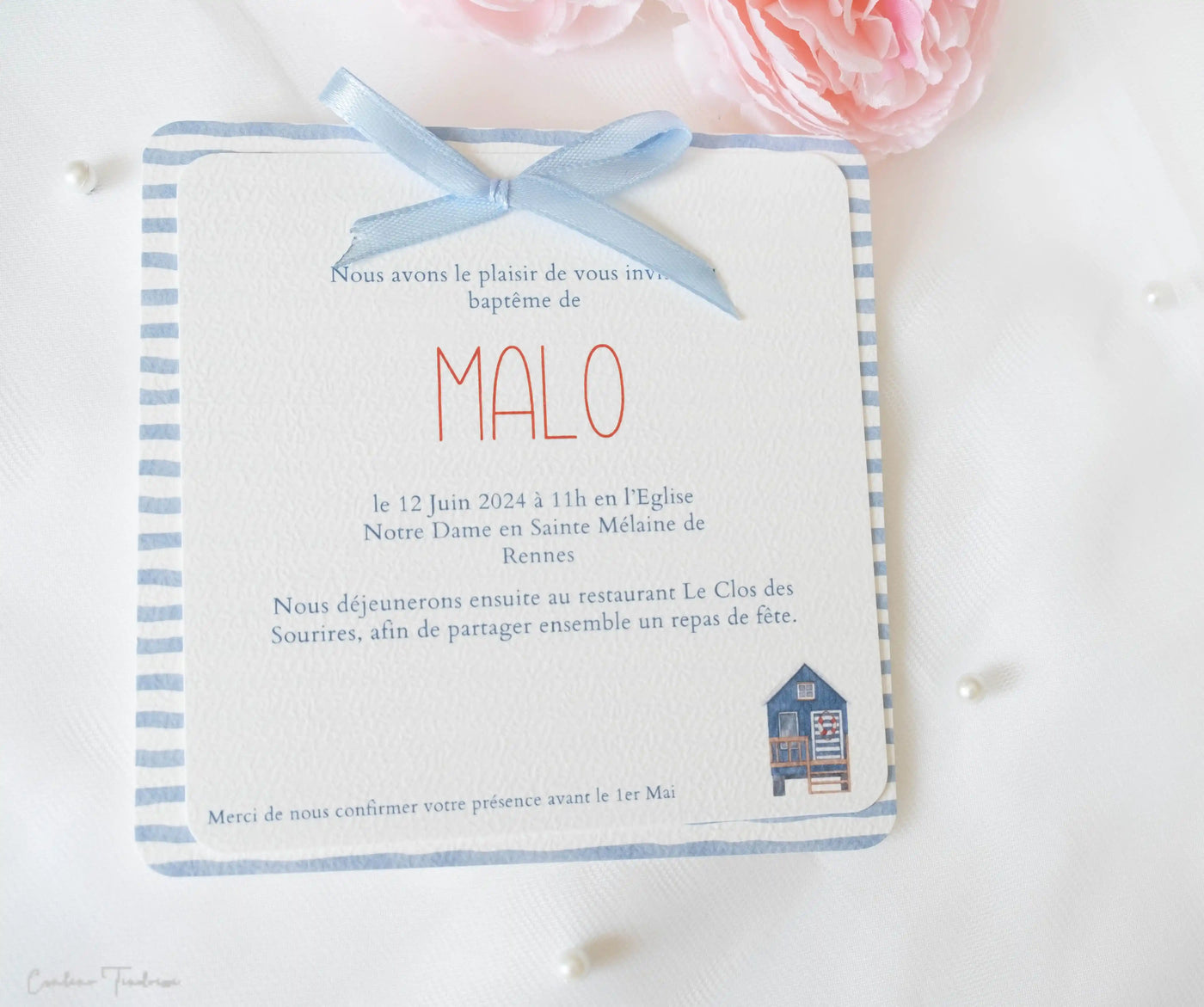 Faire Part de Baptême ou Communion à imprimé Marin - Collection Malo