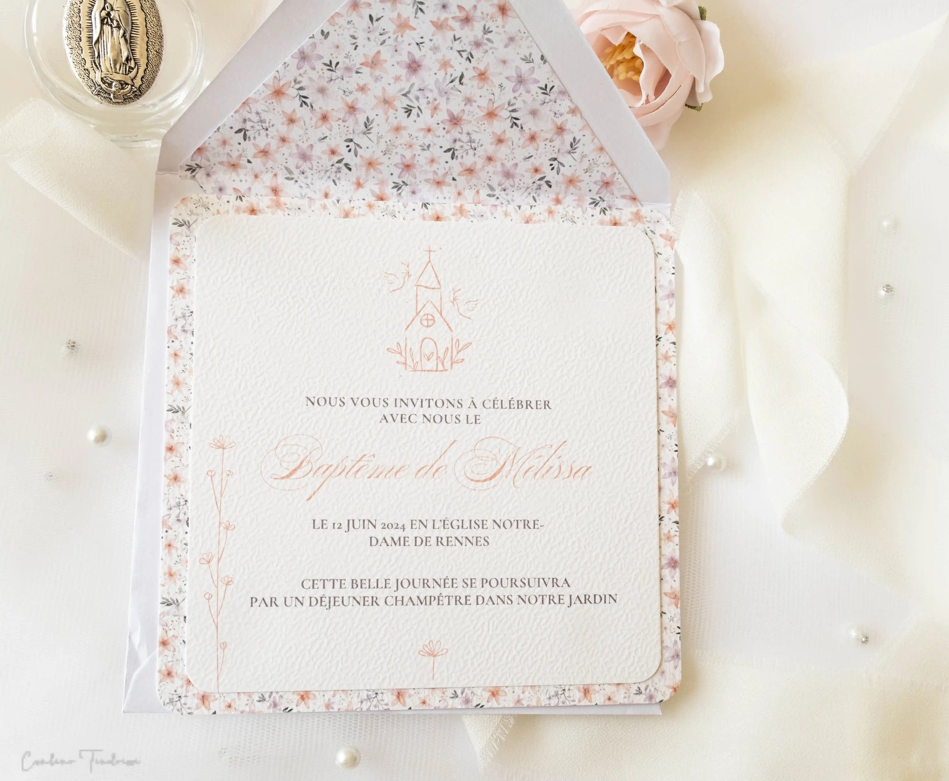 Doublures d'Enveloppes personnalisées à fleurs orangées- Collection Mélissa