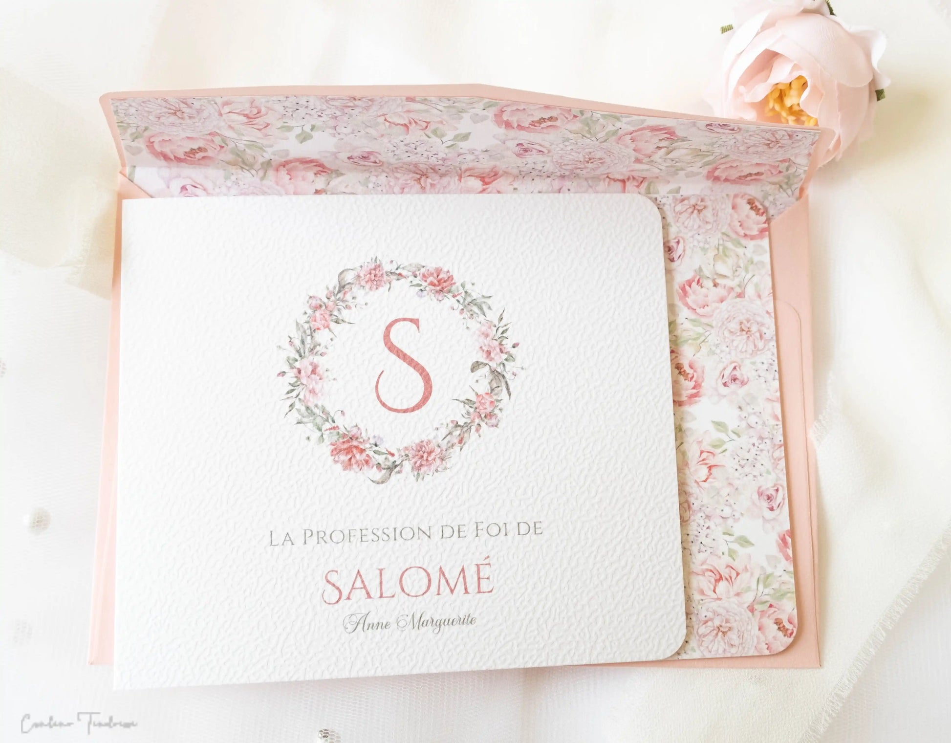 Faire Part de Baptême ou Communion fleuri - Collection Salomé