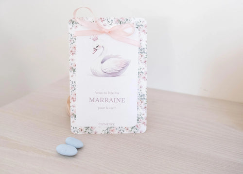 Jolie carte marraine en papier aquarelle texturé 300 g avec ruban rose poudré et enveloppe incluse