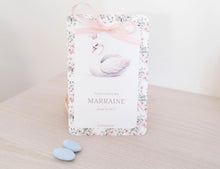 Carte Demande Marraine Personnalisée – Collection Clémence, motif cygne élégant