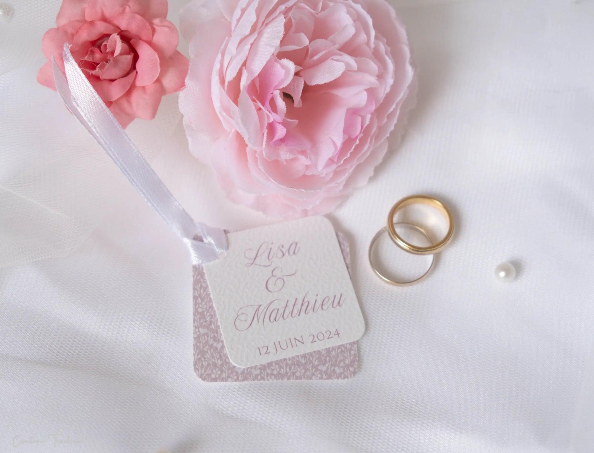 Étiquettes personnalisées mariage – Pour dragées et petits cadeaux | Collection Elérose motif fleuri élégant