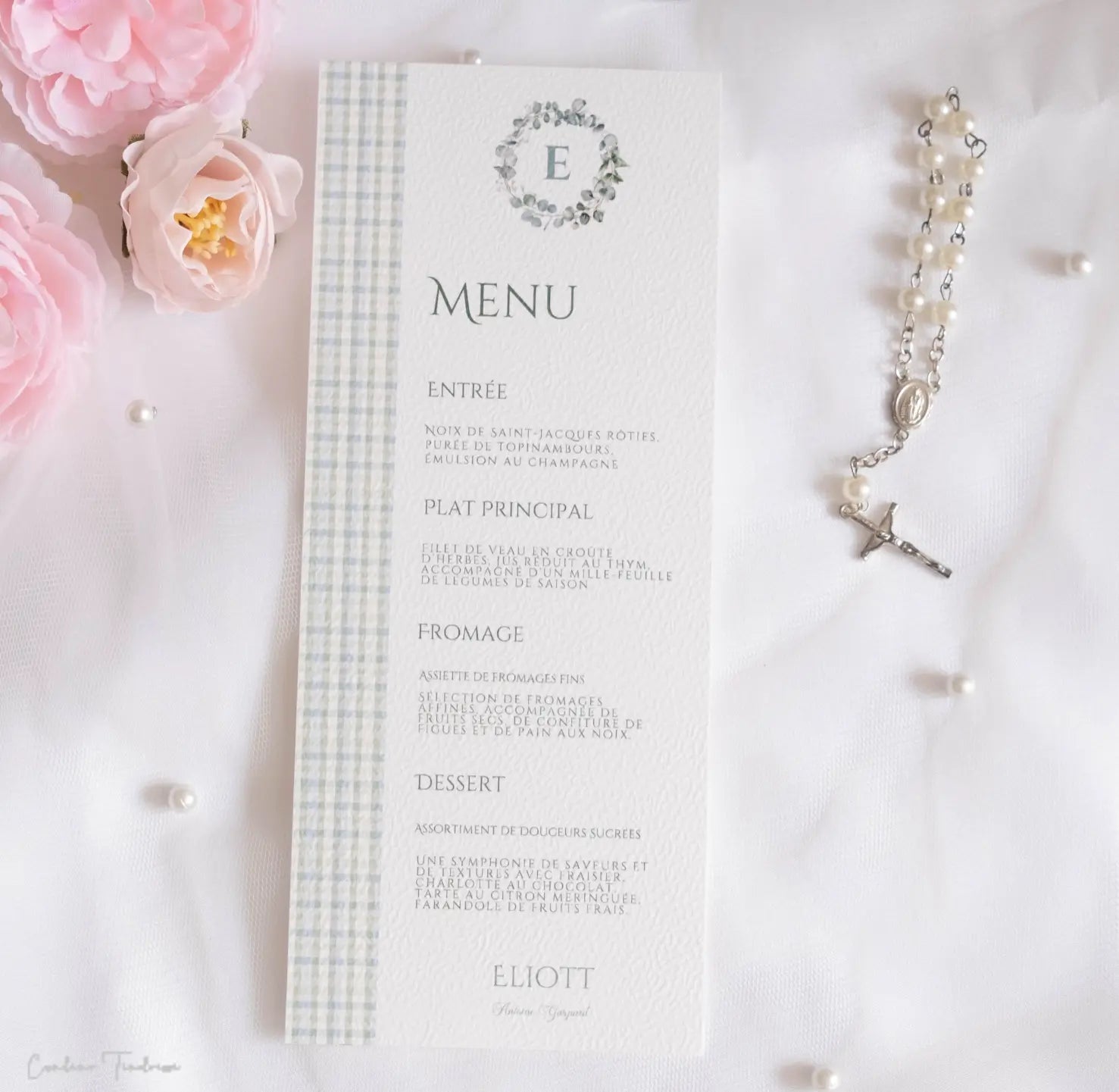 Menu de Baptême ou Communion à imprimé Vichy