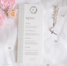 Menu de baptême personnalisé – Collection Eliott - Imprimé Vichy Bleu pâle et Vert d'eau