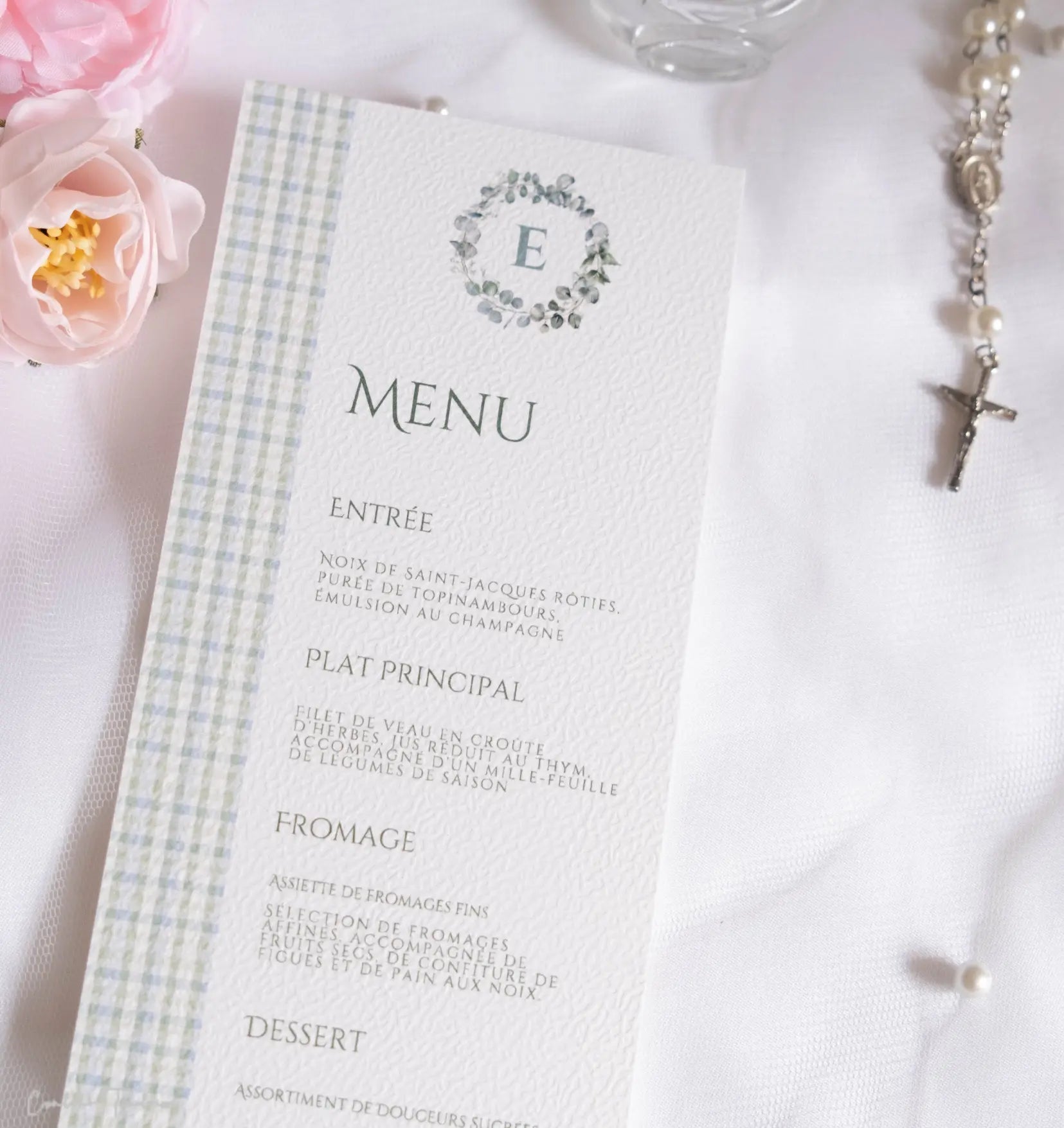 Menu de Baptême ou Communion à imprimé Vichy