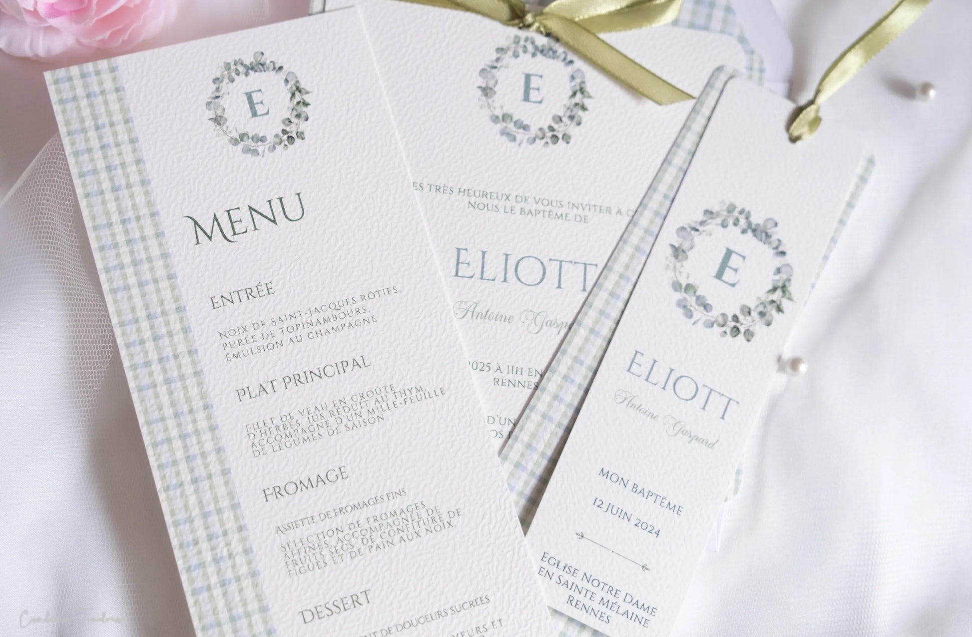 Menu de Baptême ou Communion à imprimé Vichy