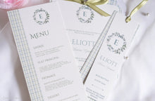 Menu de baptême personnalisé – Collection Eliott - Imprimé Vichy Bleu pâle et Vert d'eau