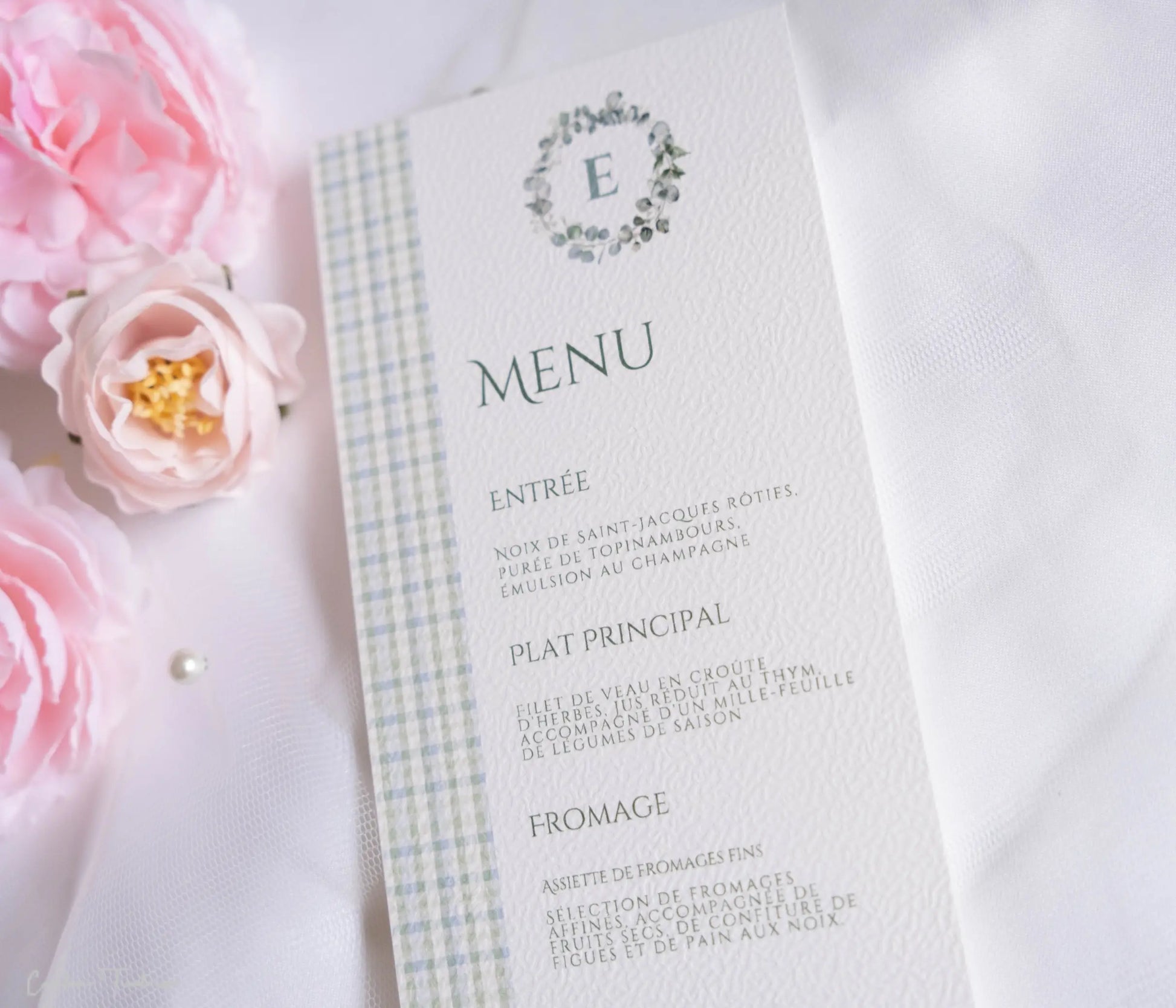 Menu de Baptême ou Communion à imprimé Vichy