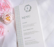 Menu de baptême personnalisé – Collection Eliott - Imprimé Vichy Bleu pâle et Vert d'eau