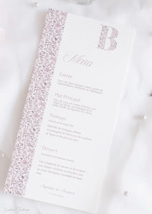 Menu de baptême personnalisé – Collection Apolline – Motif fleuri & initiale de l’enfant