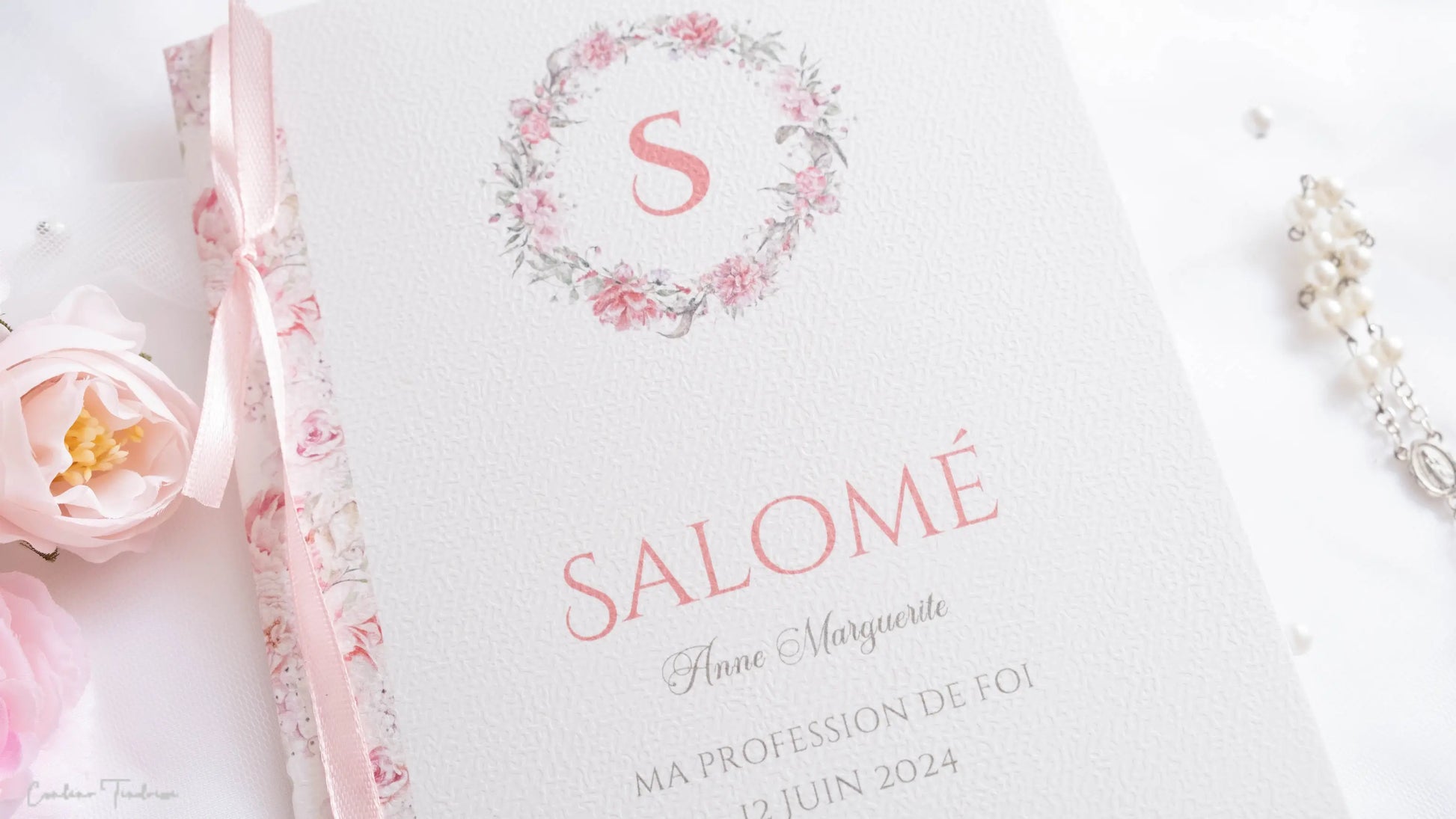 Couverture de Livrets de Messe fleuri aux tons rose, collection Salomé