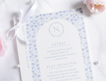Menu de baptême personnalisé – Collection Nathan - Imprimé fleuri bleu