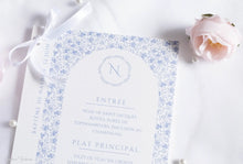 Menu de baptême personnalisé – Collection Nathan - Imprimé fleuri bleu