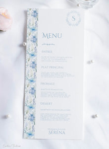 Menu de cérémonie personnalisé – Collection Séréna - Imprimé fleuri Bleu pâle et Vert d'eau