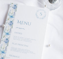 Menu de cérémonie personnalisé – Collection Séréna - Imprimé fleuri Bleu pâle et Vert d'eau