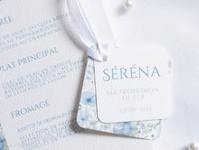 Menu de cérémonie personnalisé – Collection Séréna - Imprimé fleuri Bleu pâle et Vert d'eau