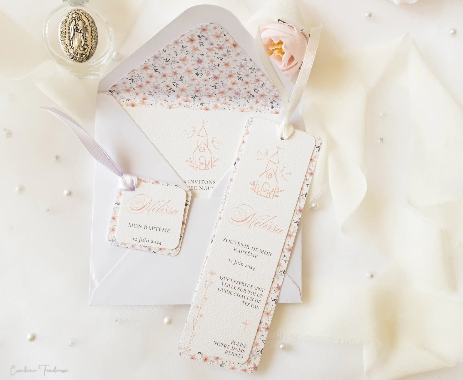 Doublures d'Enveloppes personnalisées à fleurs orangées- Collection Mélissa