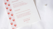 Menu baptême ou communion personnalisé motif fraises – Papeterie élégante Collection Fragola