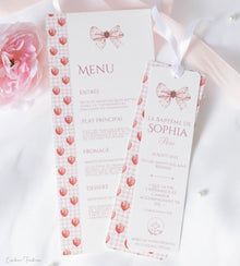 Menu baptême ou communion personnalisé motif fraises – Papeterie élégante Collection Fragola
