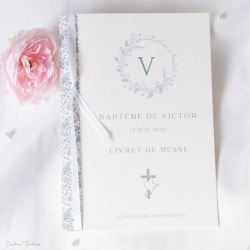 Couverture pour livret de messe à imprimé oiseau et ramages, parfaite pour baptême ou communion