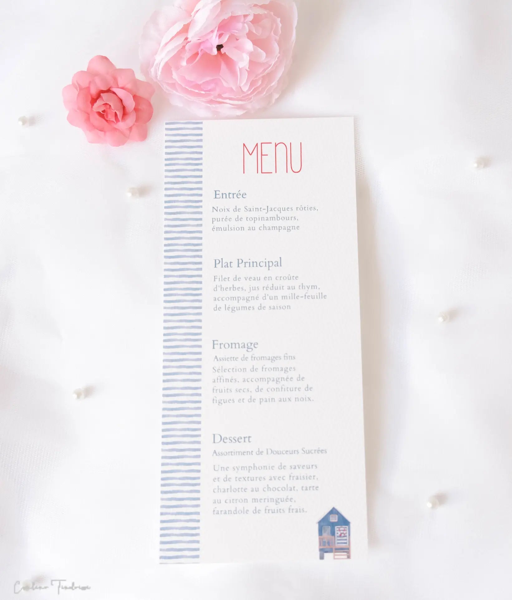 Menu de baptême personnalisé thème marin bleu et blanc – Collection Malo