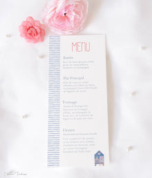 Menu baptême ou communion personnalisé – Thème marin élégant, Collection Malo