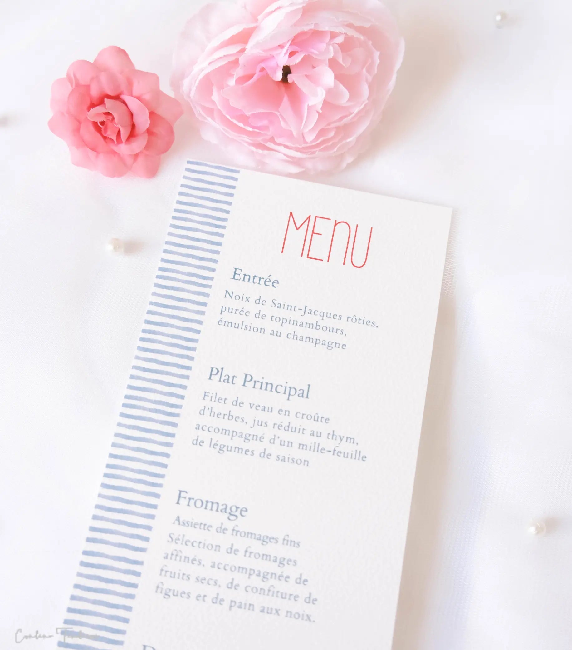 Papeterie de cérémonie baptême ou communion – menu élégant motif marin