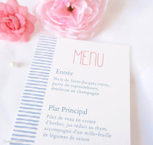 Menu baptême ou communion personnalisé – Thème marin élégant, Collection Malo