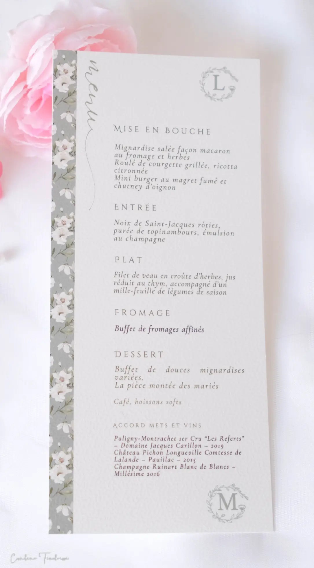 Menu de Mariage Personnalisé Elégant  - Collection Aubrac