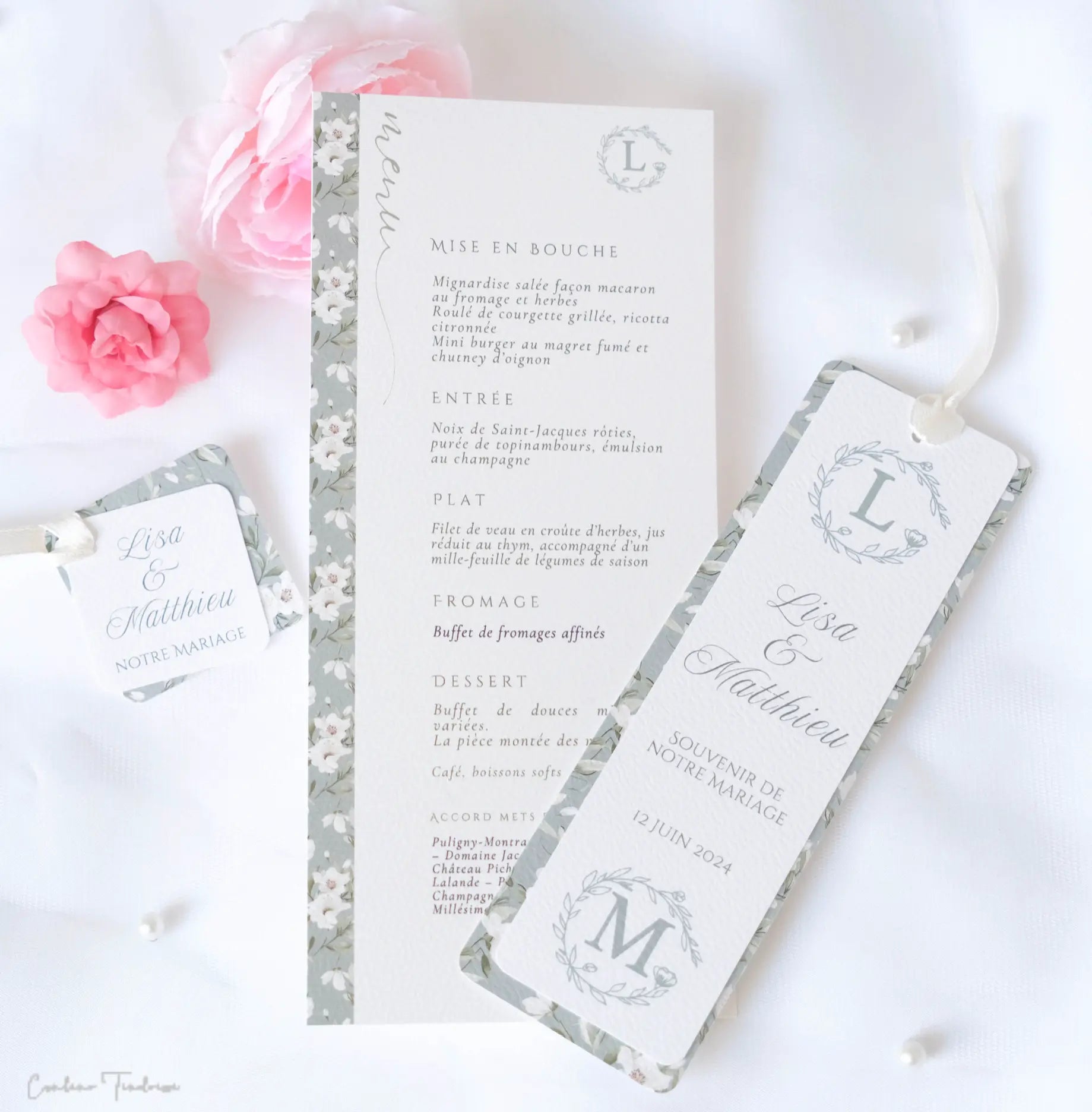 Menu de Mariage Personnalisé Elégant  - Collection Aubrac