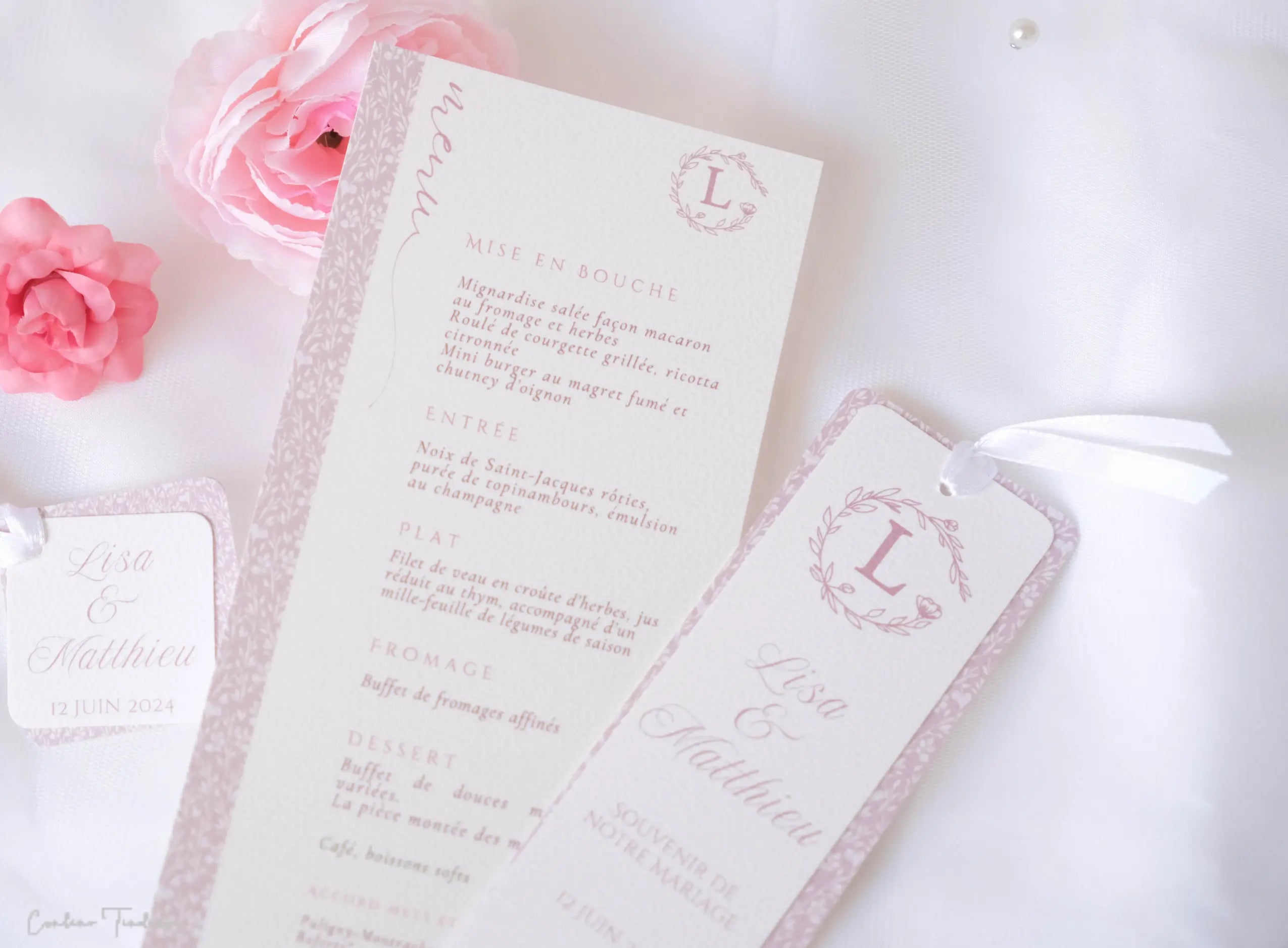 Papeterie Personnalisée pour Mariages, collection à imprimé rose poudré
