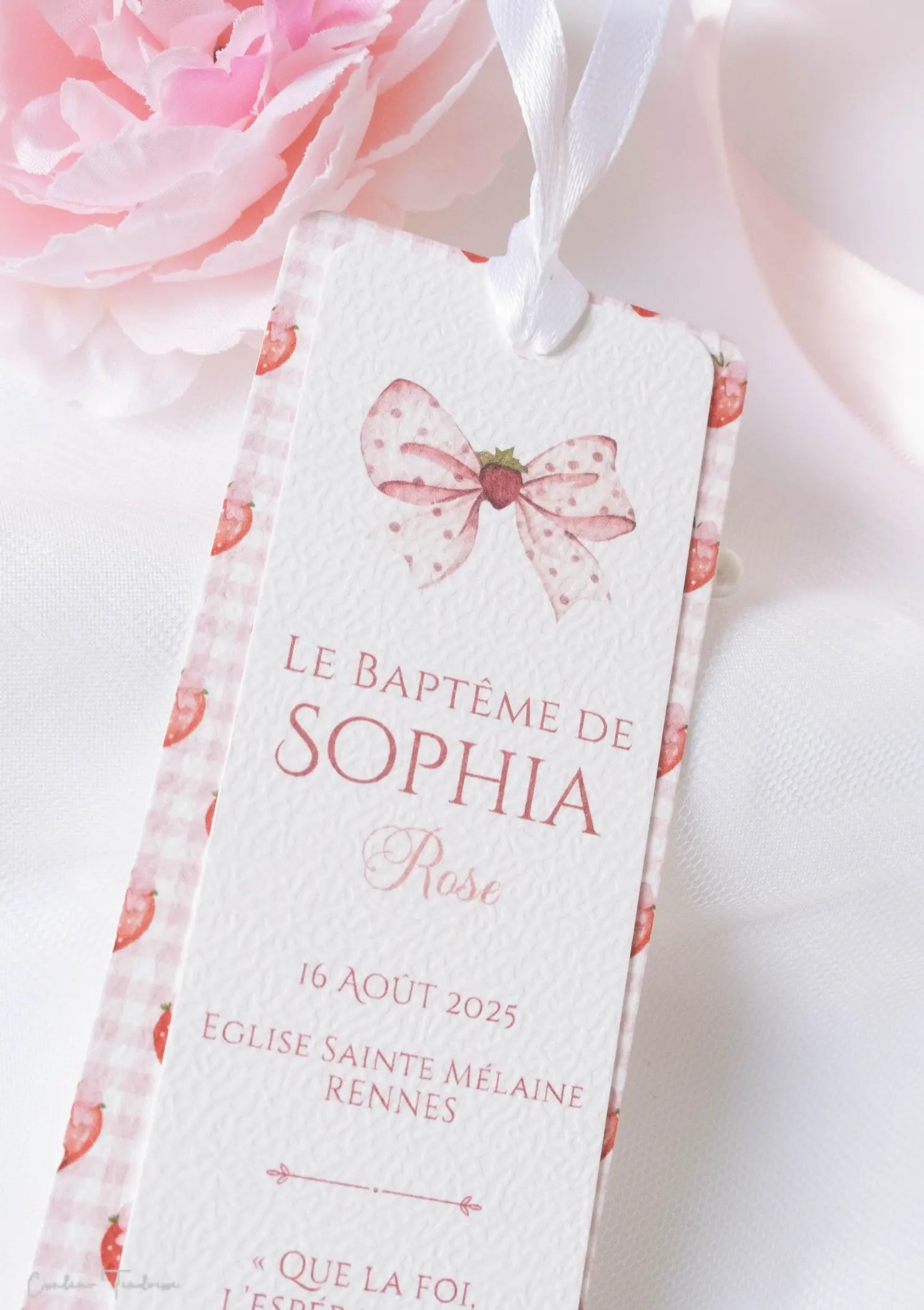 Signet Souvenir de Baptême ou Communion imprimé fraises
