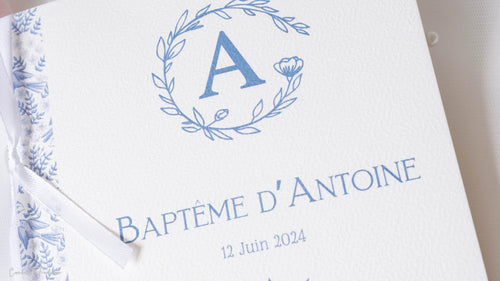 Couverture pour livret de messe à imprimé oiseau et ramages, parfaite pour baptême ou communion