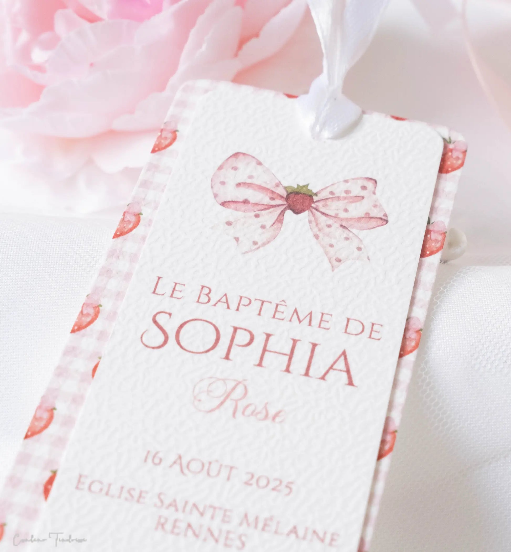 Signet Souvenir de Baptême ou Communion imprimé fraises