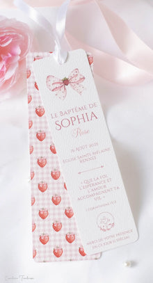 Signet de baptême personnalisé – Souvenir communion, thème fraises – Collection Fragola