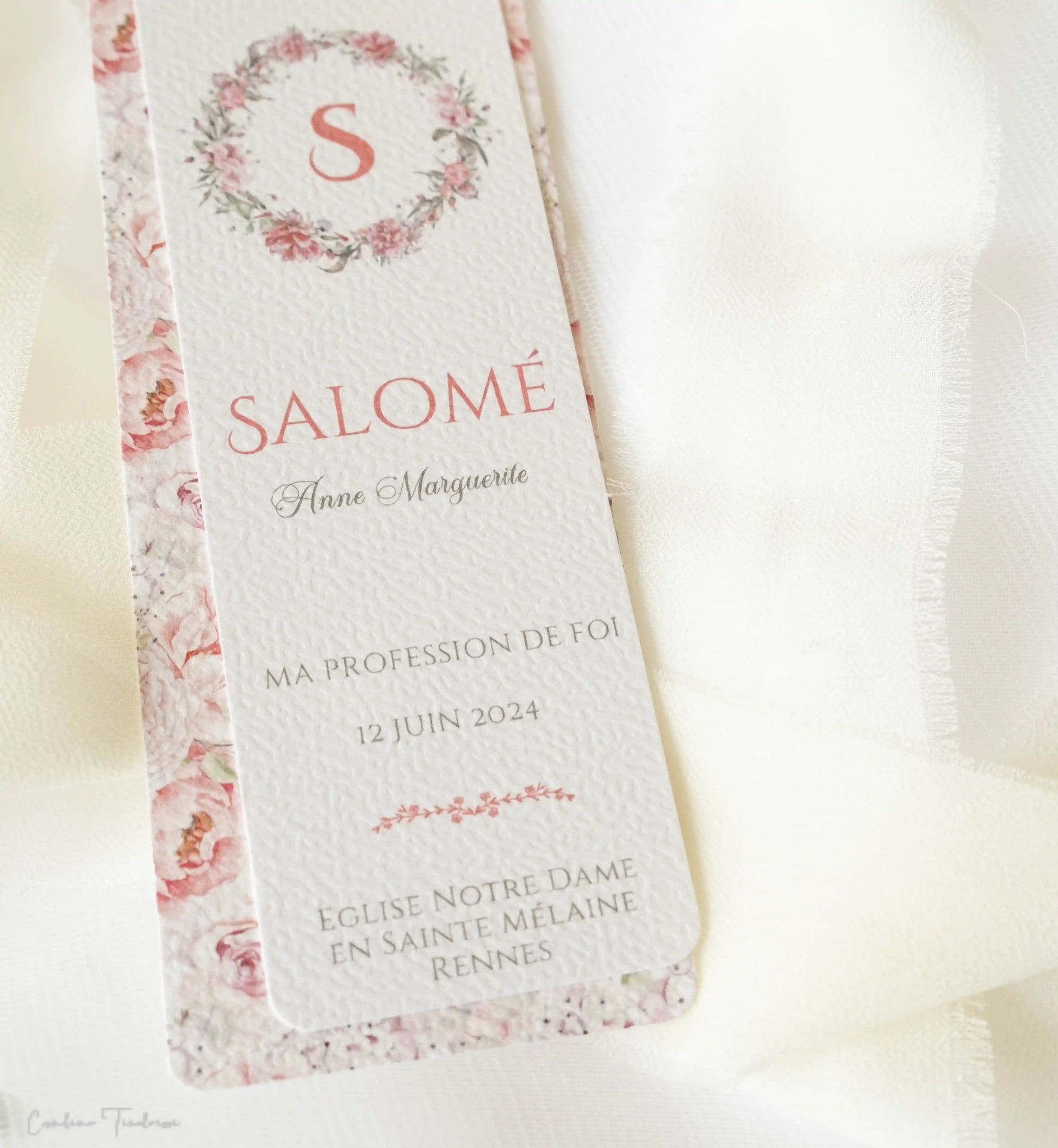 Signet Personnalisé de Baptême ou de Communion Fleuri Rose