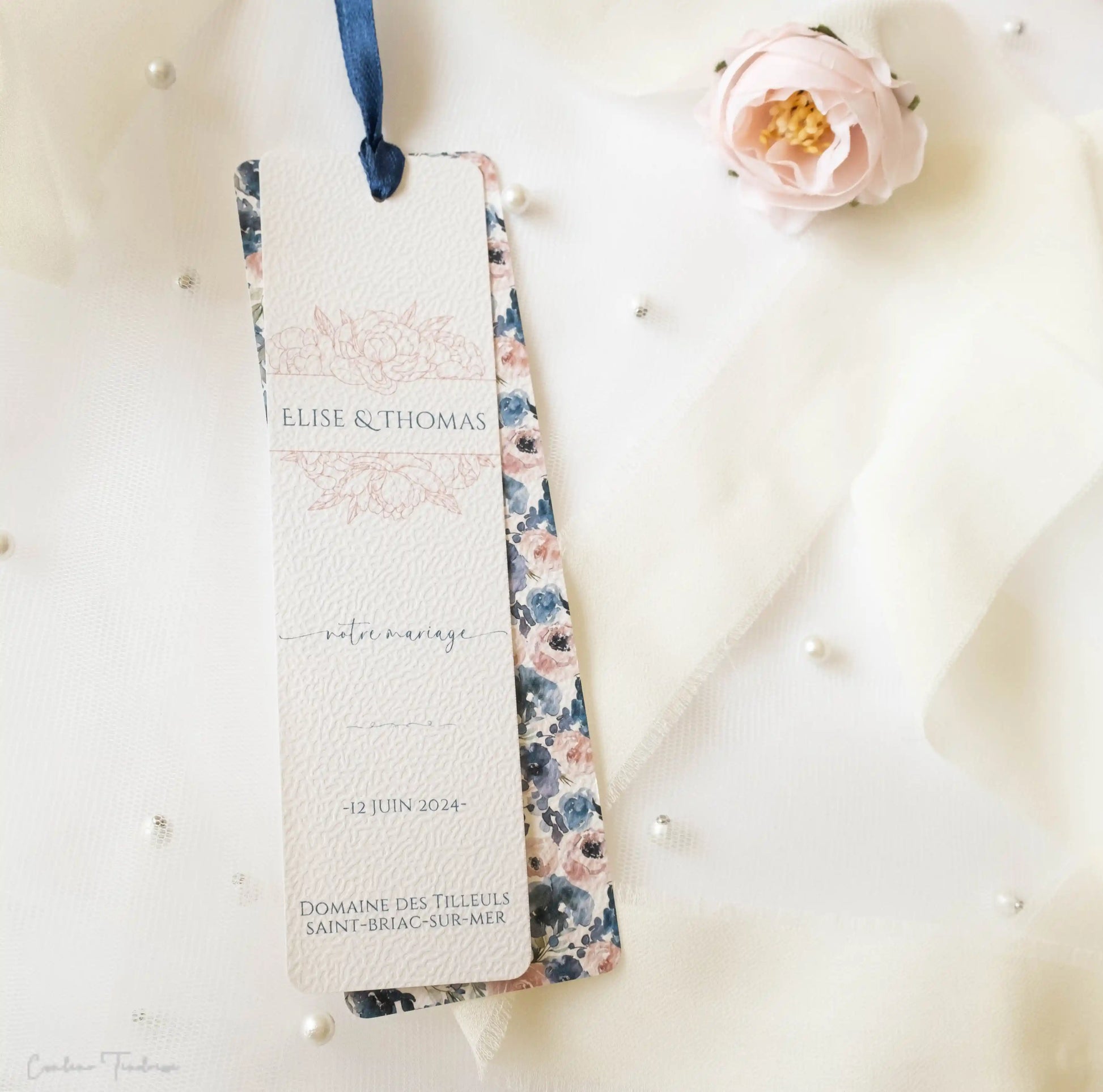 Signet Souvenir de Mariage, Cadeau pour Invités fleuri bleu et rose
