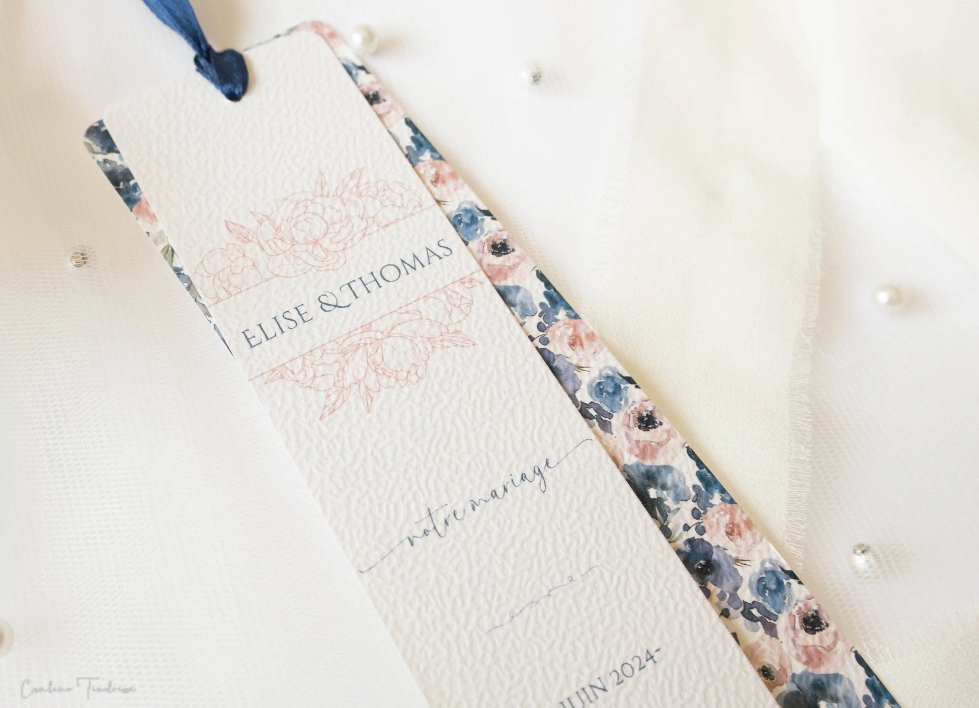 Signet Souvenir de Mariage, Cadeau pour Invités fleuri bleu et rose